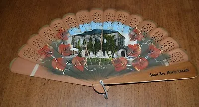 VTG Wood Hand Painted Folding Hand Fan Sault Ste. Marie Made In Austria • $28