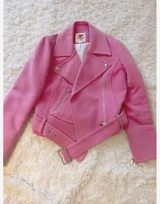 Courreges 21 Vintage Logo 100% Cotton Pink Biker Jacket Women Size 38/XS-S Japan • $250