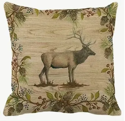 ELK Cabin Lodge Hunting Man Cave Rustic Throw Pillow Cover Holiday Home Decor • $13.08