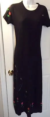 MICHAEL SIMON Lite Black Sweater Maxi Dress Floral Bumble Bee Silk Beaded Sz S • $39.99