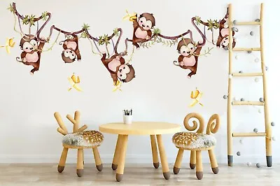 Monkeys Over Vine Banana Tree Branch Wall Decal Sticker Decor Peel And Stick • $29.28