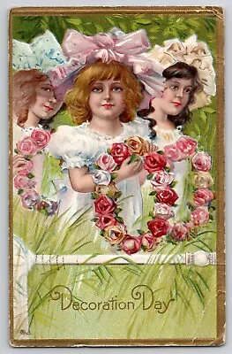 Decoration Memorial Day Little Girls Rose Wreaths E NASH Postcard 1910's • $9.45