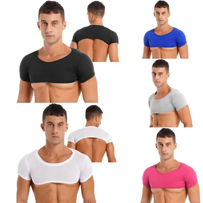 Mens Round Neck T-Shirt Casual Gym Tops Clothing Crop Top Rave Party Club-wear • £7.98