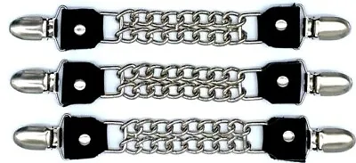 3 Clip On Leather Double Chain Motorcycle Biker Vest Extenders Made In Usa  • $20.99