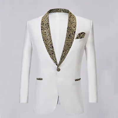 White Groomsman Men's Wedding Prom Suits Groom Tuxedos Flora Lapel Man Suits • $63.55