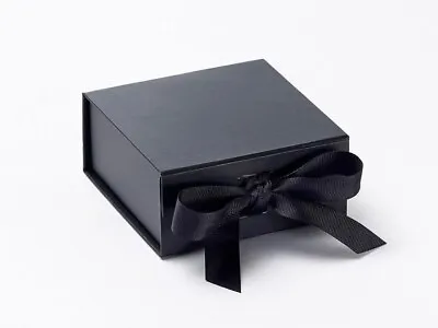 Luxury Black Gift Box With Ribbon Magnetic Closure With / Without Tissue Shred • £6.99