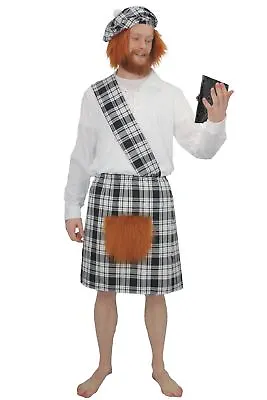 Adults Tartan Kilt 6ft Shoulder Sash & Tam Hat Scottish Themed Fancy Dress • £22.95