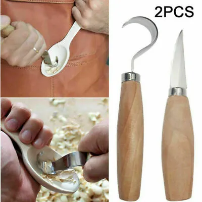 £7.79 • Buy 2Pcs Spoon Carving Cutter Set Woodcarving Tool Crooked Cutter Hooked Whittling