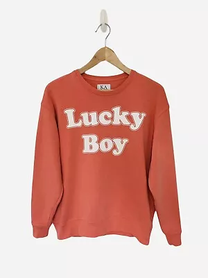 Zoe Karssen Lucky Boy Slogan Cotton Sweatshirt Coral Size XS 8-10 • £29.99