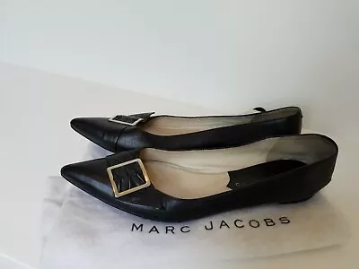 Vintage Marc Jacobs Black Leather Pointed-toe Buckle Flats Italy Rare • $45