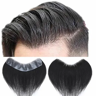 Mens Natural Hairline Real Human Hair Frontal Skin Thin PU Toupees Hairpiece USA • $55.69