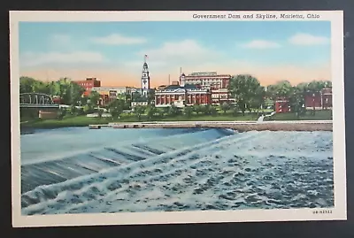 Government Dam And Skyline Marietta OH Unposted Linen Postcard • $2.25