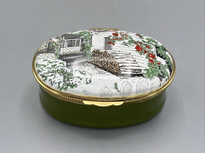 $69.95 • Buy Crummles Oval Enamel Trinket Pill Box Williamsburg Seasonal Garden Series Winter