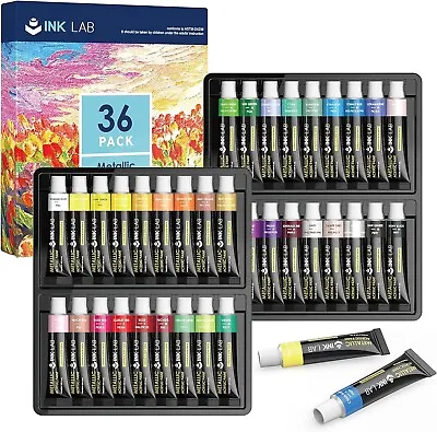 INK LAB Metallic Acrylic Paint Set 36 Tubes Non Toxic Metallic Acrylic Crafts & • £14.23