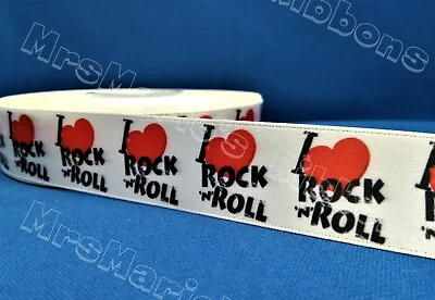I Love Rock N Roll Music Design Satin Cake/craft/hair Ribbon @ MrsMario's • £1.79