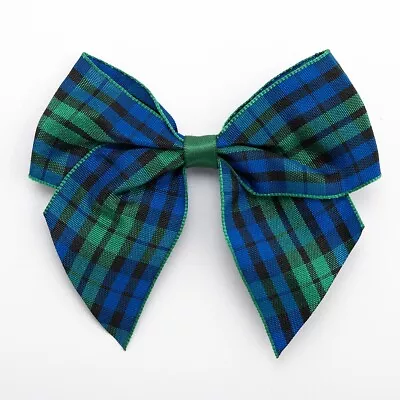 Large Tartan Bows 10cm Wide Self Adhesive Pre Tied Check 38mm Ribbon Hair Crafts • £4.45