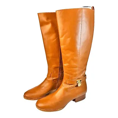 MICHAEL Michael Kors HAMILTON Leather Tall Riding Boot S 8 Brown Cognac Gold • $45