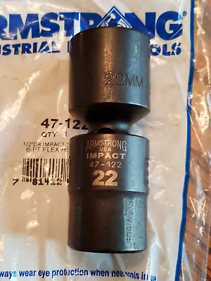 NEW! ARMSTRONG  22MM  1/2  DRIVE SWIVEL 6PT IMPACT SOCKETpt# 47-122 MADE IN USA • $14.99