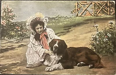 1908 Vintage Post Card Victorian Girl With Dog • $3.95