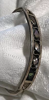 Vintage Taxco Mexico Sterling Silver Bracelet Mother Of Pearl Inlay Jewelry • $32.98