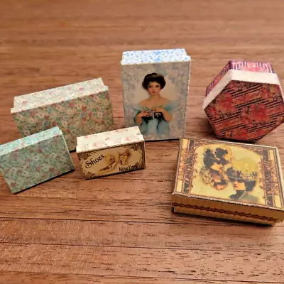 Dollhouse Miniatures Vintage Women's Boxes With Lids (shoes Hat Dress Floral) • $4