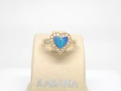 Authentic Kabana 14K Yellow Gold Heart Ring  Premium Opal Inlay  Diamonds Sz 7 • $2736