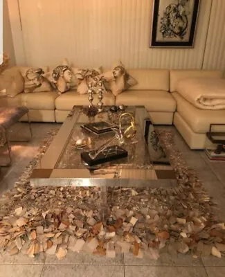 Superb  Stainless Steel  Brass And Lucite Rectangular Coffee Table • $3800