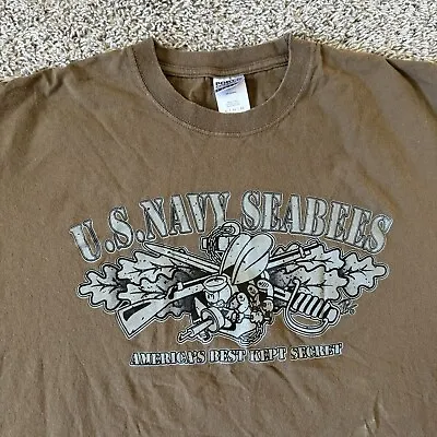Vintage US Navy Seabees T Shirt Adult XL Brown Short Sleeve NCF USA • $22.50