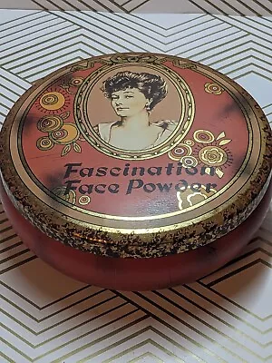 Vintage Daher Long Island Newyork  Tin Round Fascinating Face.Powder Tin Red • $15