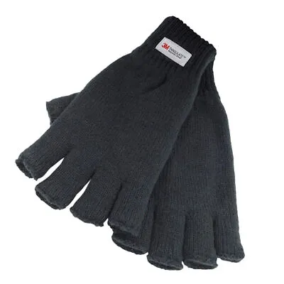 3M Mens Thermal Fingerless Gloves Black Knitted Thinsulate Insulation Winter • £4.90