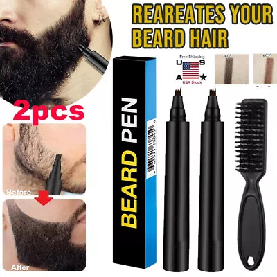 2× Beard Pencil Filler Hair Grower Waterproof Long Last Moustache Eyebrow Brush • $10.95