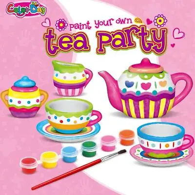 Paint Your Own Tea Cup Set 13 Pieces Ceramic Pretend Pretend Play Creative Art • £11.99