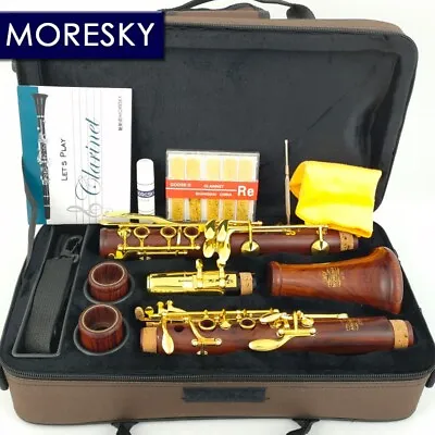 MORESKY Red Wood Clarinet Rosewood Bb Gold-plated Keys Mopane Sib Klarnet M17 • $326.85