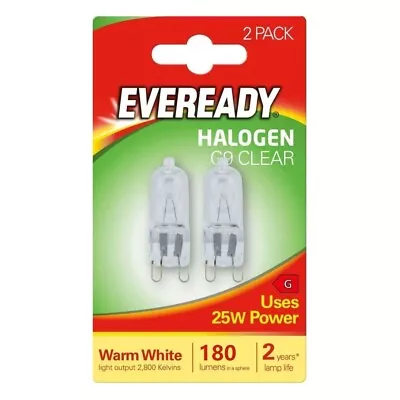 2 X Eveready G9 Eco 25W Halogen Capsule Bulb 180 Lumens 220V Clear Lamp Oven • £2.85