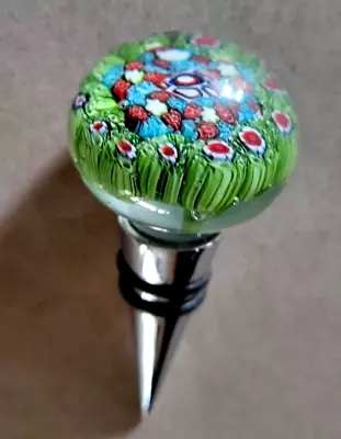 Hand Blown Art Glass  Wine  Bottle Stopper ~ Flowers ~ Colorful ~ 4  Tall ~ NEW • $7.99