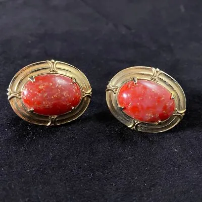 Mens Womens Vintage Mid Modern Century Cufflinks Sparkle Resin Coral Centers Gol • $11.25