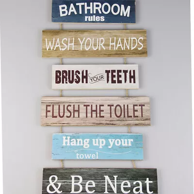 Wooden Wall Hanging Sign Bathroom Rules Funny Toilet European Style Farmhouse • $35.24