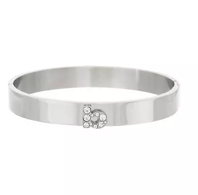Steel By Design Stainless Steel Initial 'B' Crystal 6-3/4  Bangle Bracelet Qvc • $24.65