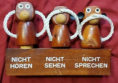 Vintage No Evil Wise Monkeys Wooden Barware Set-German! • $9