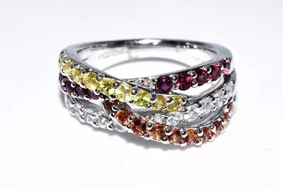 $500 1.45ct Natural Multi Color Sapphire Silver Cocktail Ring Size 6.25 • $9.99