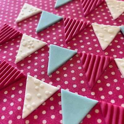 Edible Large Embossed Bunting Triangles ANY 3 COLOURS Fondant Tea Cake Toppers • £6.99