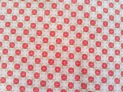 Vintage 100% Cotton Fabric Red Rose On White Floral Print 96  X 32  Yardage • $20