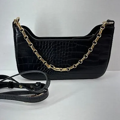 Mango MNG Chain Purse Bag Gold-Tone Chain Strap Black Zipper With Shoulder Strap • $24.99