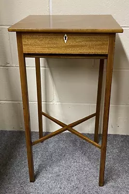 Edwardian Square Oak Side Table Lidded Storage Wine Lamp Sewing Craft Box • £170