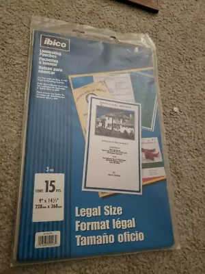 Ibico Laminating Pouches 3 Mil.  9  X 14 1/2  Contains 15 Pieces.  #50293 Sealed • $6