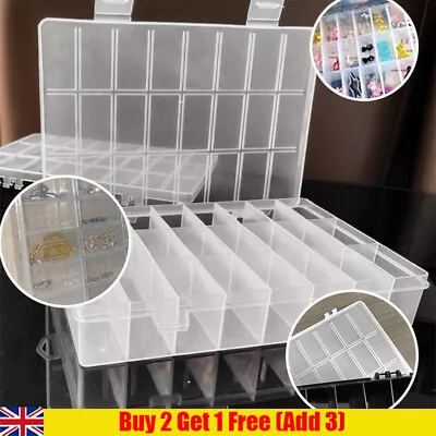 £4.99 • Buy 24 Grid Compartment Plastic Storage Box Jewelry Earring Beads Case Container Uk;