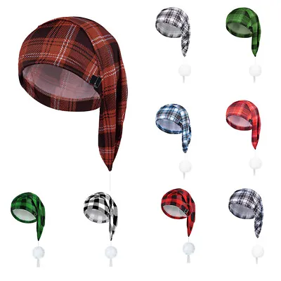 Men‘s Adjustable Plaid Sleeping Night Cap With Pom Ball And Tassel For Christmas • $8.27