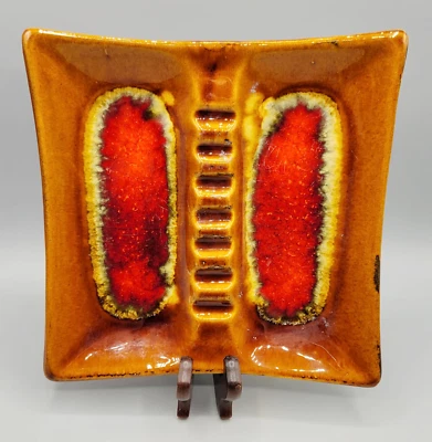 $18.75 • Buy Vintage Square Ashtray Brown Red Drip Glaze Pottery Made In USA Boho Retro
