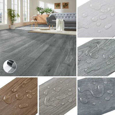 1-5m² Floor Planks Tiles Self Adhesive Wood Effect Vinyl Flooring Kitchen Decor • £12.99