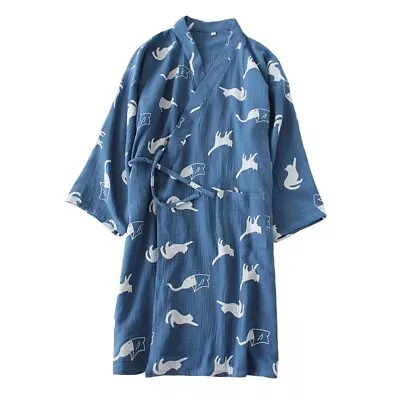 Men Chinese Japanese Robes Nightwear Sleepwear Loose Bathrobe Cotton Gown Home • $31.50